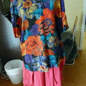Vintage överdimensionerad tysk rayon Carole Little tunika med djärvt blommigt modtryck XL 14W