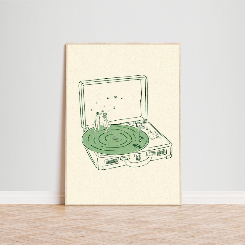 Dancing on a Record Print, Romantic Turntable Poster, Music Lover Wall Art image 3