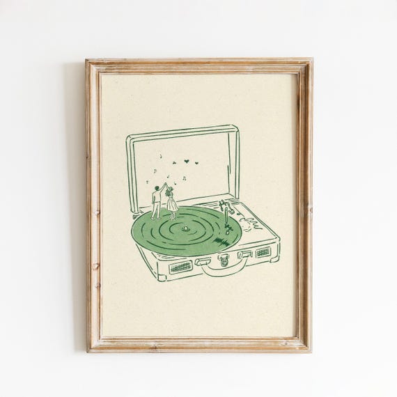 Dancing on a Record Print, Romantic Turntable Poster, Music Lover Wall Art