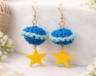 Spersonalizowane szydełkowe kolczyki w kształcie planety – zawieszka w kształcie gwiazdy drukowana w 3D, biżuteria niebiańska