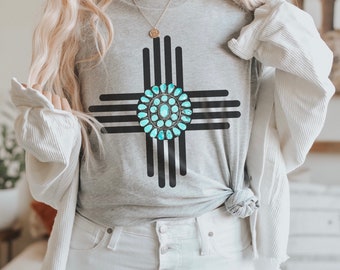 Turquoise Gem Zia Symbol Unisex T Shirt // Zia Symbol Shirt // New Mexico Shirt