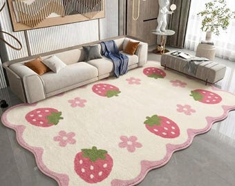 Tappeto soffice a forma di fragola | Dolce tappeto a pelo lungo | Decorazione carina per la camera da letto delle bambine | Tappetino morbido antiscivolo | Tappeto per la cameretta dei bambini