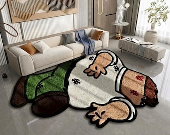 Lustiger Cartoon-Papa-Teppich, Fußmatte mit betrunkenem, bewusstlosem Charakter, Meme-Schlafzimmerteppich, Scherzartikel-Geschenk, originelle Wohnzimmer-Fußmatte