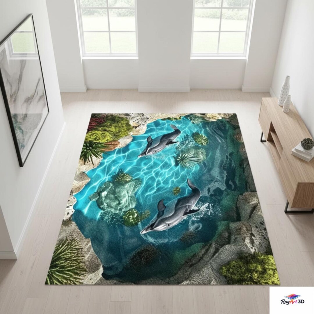 Water Print Rug 3D Deep Water Pool Rug, Fish Pond Illusion Area Rug, Ocean Water Floor ...