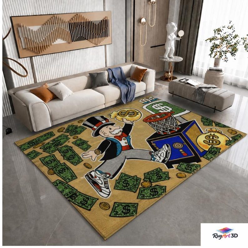 Coins Area Rug 3D Money Monopoly Style Rug, Rich Man Dollar Cartoon Doormat, Non Slip ...