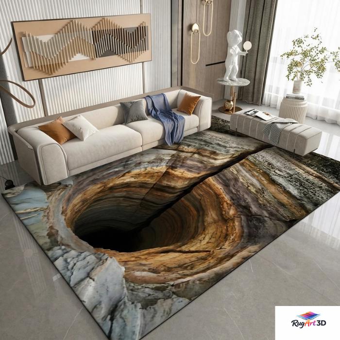 3D Hole Illusion Rug, Realistic Cave Floor Carpet, Optical