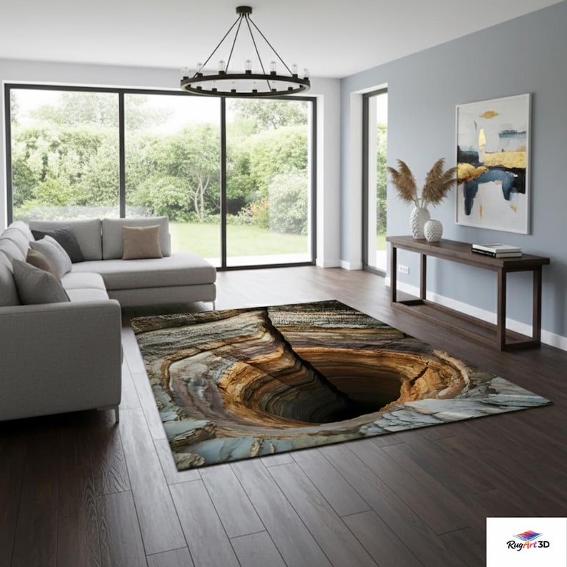 3D Hole Illusion Rug, Realistic Cave Floor Carpet, Optical Illusion ...