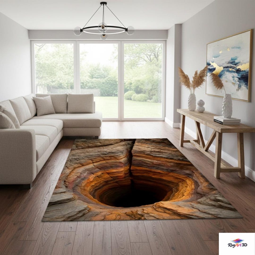 3D Hole Illusion Rug, Realistic Cave Floor Carpet, Optical Illusion ...