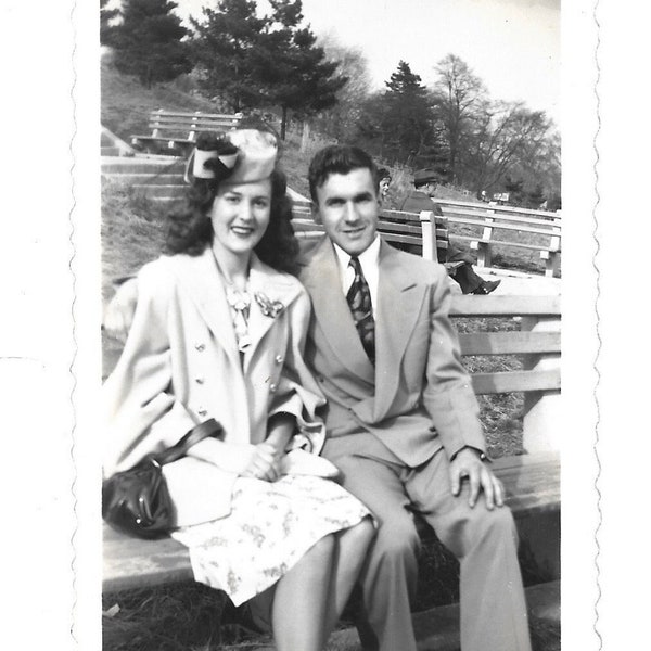 Vintage Photo WWII Wedding 1940’s Fashion Hat Beautiful Woman Handsome Man Bride & Groom