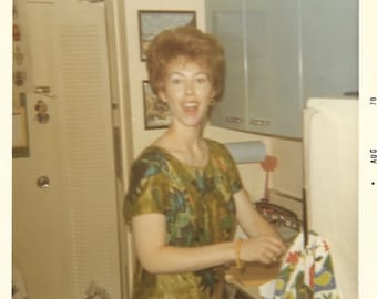 1970s Kitchen Snapshot | Mom with Bouffant Hair, Vintage Home Decor