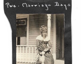 Pre-Marriage Days Antique Photograph Of A Young Woman With Elaborate Hairstyle Edwardian Fashion Amusing Handwritten Caption