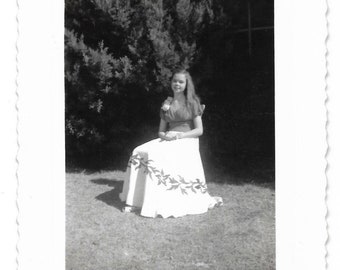 Beautiful Teenage Girl Wearing Prom Gown Vintage Photograph Seated Pose Long Gown Corsage Special Occass