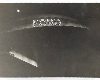 Ford Pavilion 1935 Worlds Fair Vintage Photo Night Photography Neon Lights San Diego California Full Moon Black & White Snapshot