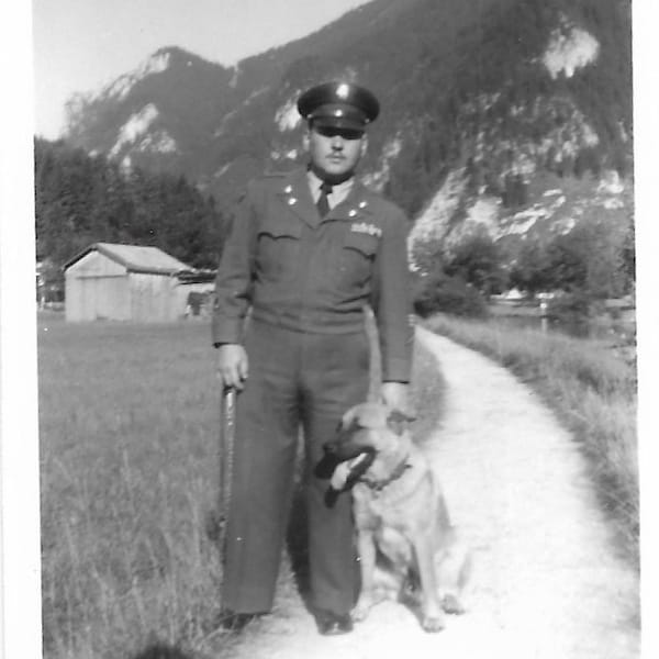 Soldier & German Shepherd Dog Vintage Photo Military Police Dog Alsatian Working Dog