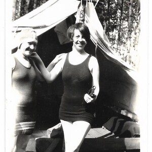 Summer Memories Young Woman Big Smile Vintage Photo Swimsuits Camping Summer Vacation Bathing Suit Girlfriends
