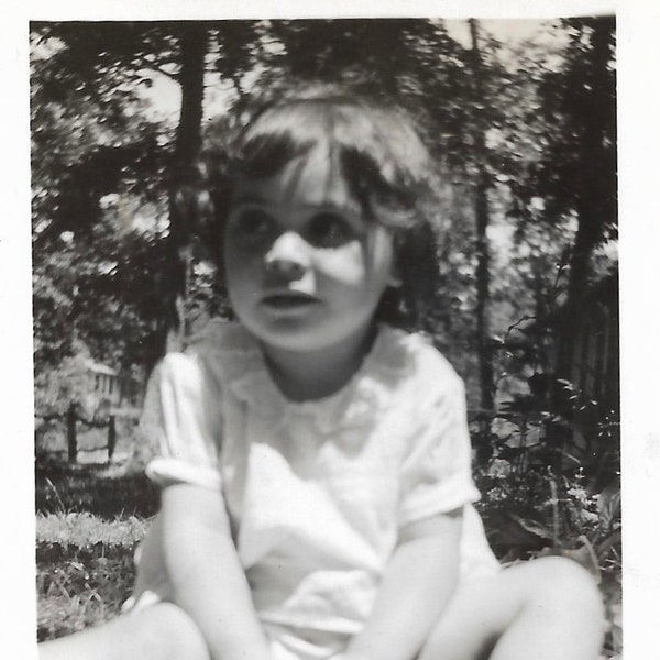 Cute Little Girl Portrait Black & White Photography Big Eyes Beautiful Child Vintage Snapshot