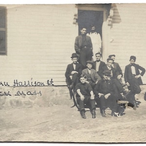 Natick Massachusetts 1908 Vintage Snapshot Men & Boys Pose On Steps Antique Family Photo New England Mass MA
