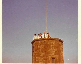 Lookout Tower Vintage Color Photo Tourists In Pilsbury Castle United Kingdom 1960’s Original Color Snapshot Not Afraid Of Heights