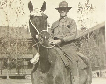 Vintage Photo Man On A Horse Canadian Mountie Military Uniform