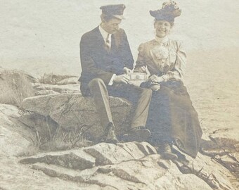 Antique Photo Man & Woman Dressed In Victorian Edwardian Fashion