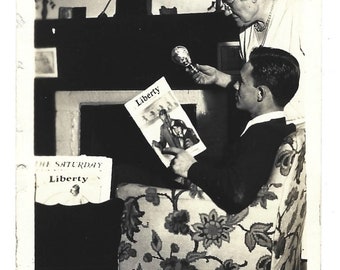 A Lightbulb Goes Off Vintage Photo Grandmotherly Woman Holds Lightbulb Young Man Points To Cover Of Liberty Magazine Mystery Photo