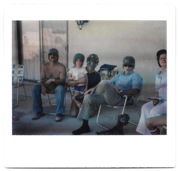 Vintage "Helmet Bunch" Family Photo, Kodak Color Snapshot