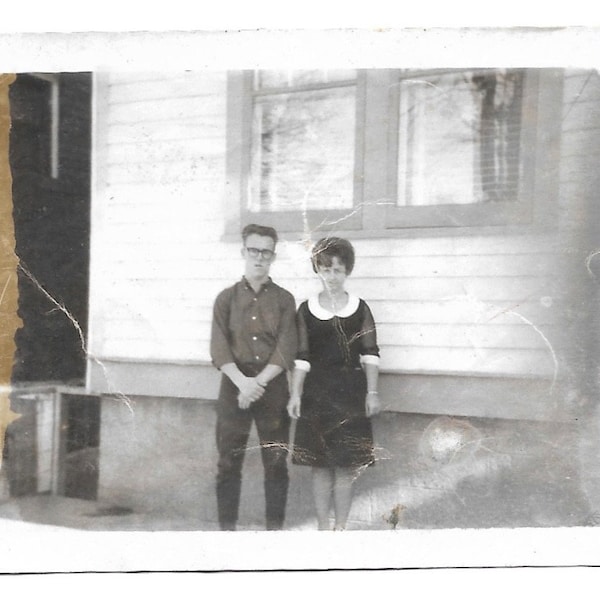 Vintage Polaroid Photo Flat Top Hair Nerdy Eyeglasses Son & Mom 1960’s Snapshot Family Picture