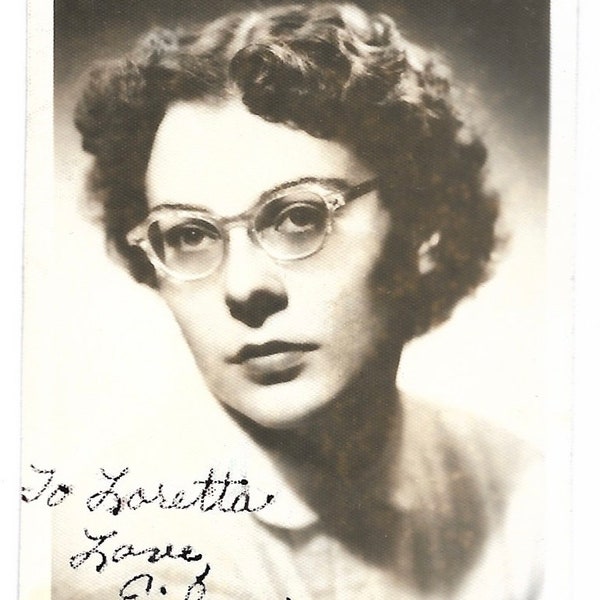 Love Eileen Vintage Studio Portrait Serious Expression Full Lips Woman Vintage Eyeglasses Sepia Snapshot 1940’s Hairstyle Hairdo