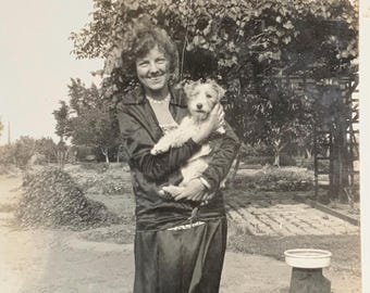 Vintage Photo Terrier Dog Flapper Dress Woman And Little Dog