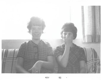 The Plaid Sisters Vintage Photo Teen Girls With Bubble Cut Hairstyles Showing Off Class Ring High School Sixties Snapshot