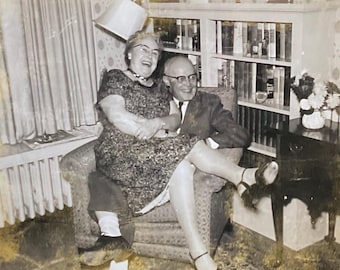 Vintage Photo A Jolly Good Time Laughing Woman Sits On Man’s Lap Polaroid Photo