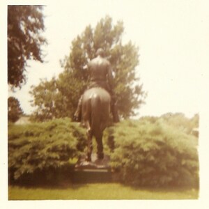 Small Vintage Photo Rear View Statue Of A Man On A Horse Color Photo