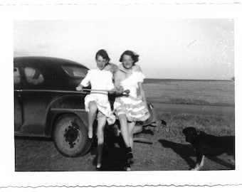 Vintage Photo Pre-Teen Girls With Baton 1953 Snapshot Baton Twirling School Marching Band Dog Watching