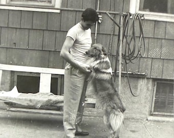 Man’s Best Friend Vintage Photo Collie Dog & Young Man