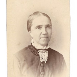 Original Studio Portrait Of Woman Wearing Dress With Pleated Collar & Lace Embellishment Antique Sepia Cabinet Card CDV Ottawa Illinois