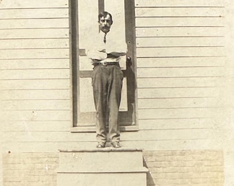 Man On Stairs Vintage RPPC Real Photo Postcard Abstract Background Pennsylvania