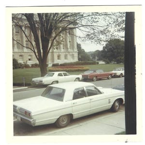 Cool Vintage Color Snapshot Of 1960’s Automobiles Chevy Corvair Old Cutlass Chevy Impala Dodge Sedan Boxy Cars Street Scene Parking Meters