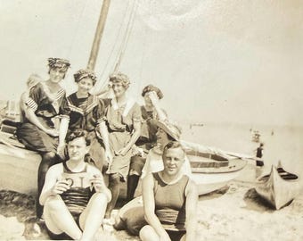 Antique Photograph Swim Dresses Swim Caps Edwardian Beach Attire