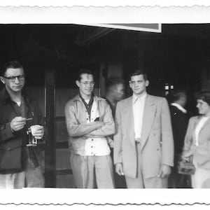 Reluctant Subjects Young Men Pose For Photo Vintage Snapshot Buddies Guys Vintage Menswear 1950’s Black & White Photograph
