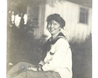 Pretty Gibson Girl Wearing Sailor Blouse Antique Real Photo Postcard RPPC Vintage Portrait Photograph