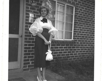 Puffy Blouse Vintage Photo Lovely Young Woman Wears Blouse With Balloon Sleeves 1950’s Snapshot