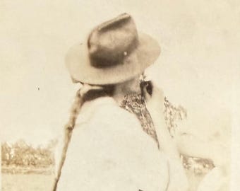 Vintage Photo Woman Wearing A Fedora Hidden Face