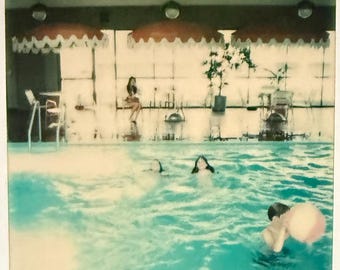 Indoor Pool Vintage Polaroid Color Photo Swimming Pool Abstract