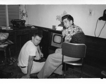 Vintage 1950s Photo: Two Guys & Television Set