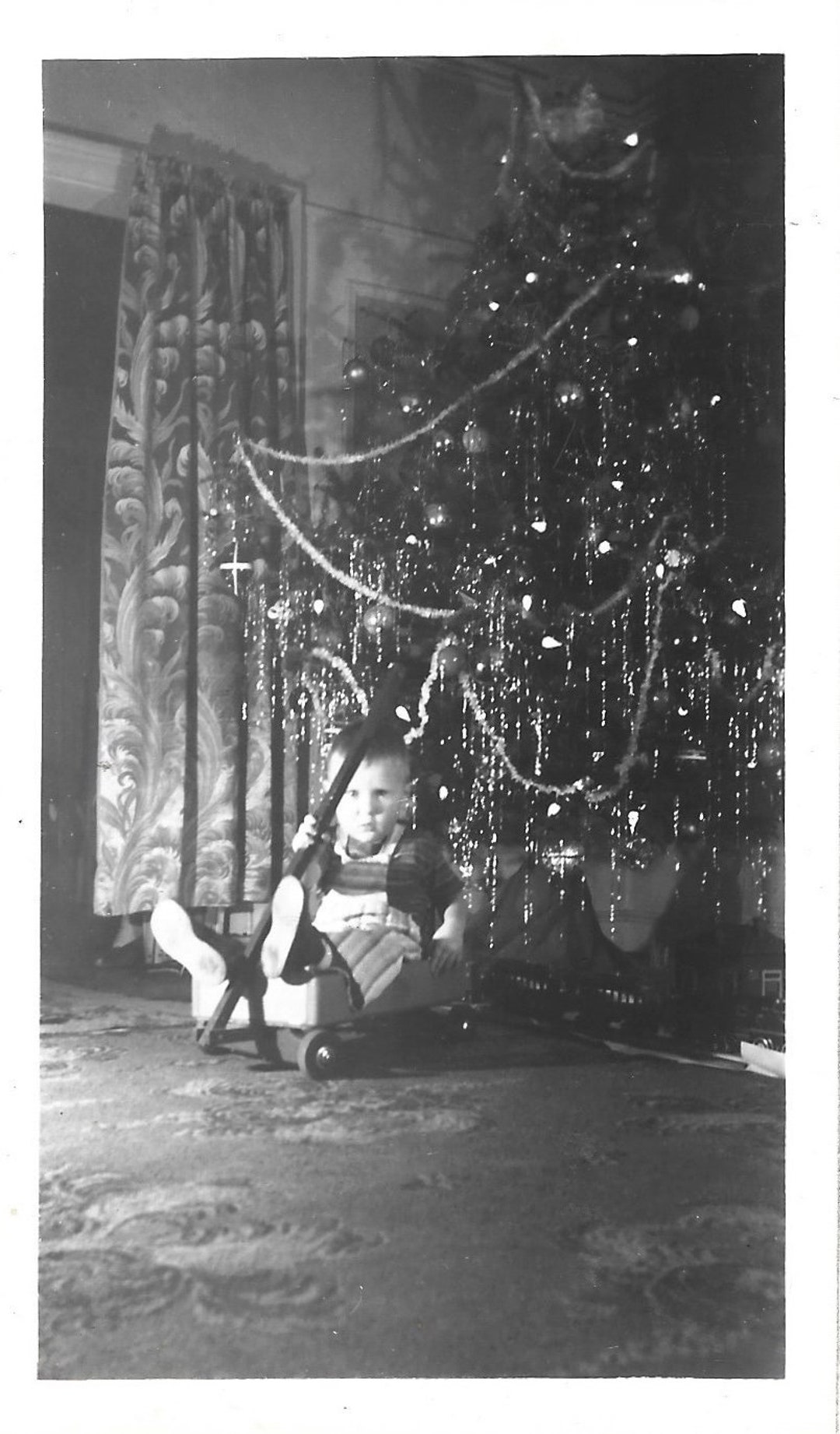 You’d Be Grumpy Too Vintage Photo Little Boy Gets A Wagon for Christmas ...