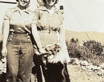 Vintage Dog Photo Collie Dog Girlfriends