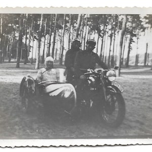 Vintage Motorcycle With Sidecar 1938 Photo European Motorbike License Plate Helmets Goggles Biking Photograph