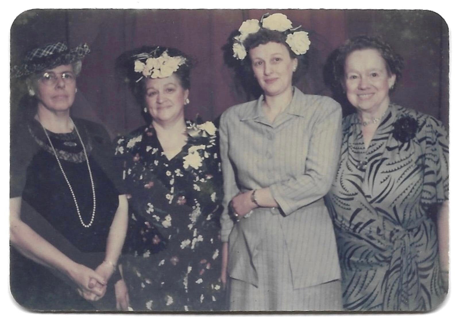 Special Occasion Hats Vintage Color Photo Women Wearing Hats With Flowers 1950’s Snapshot Wedding Picture
