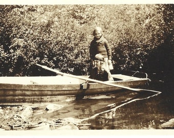 Antique Photo Sitting Low In The Water Young Girl With Woman In Rowboat Sepia Photography