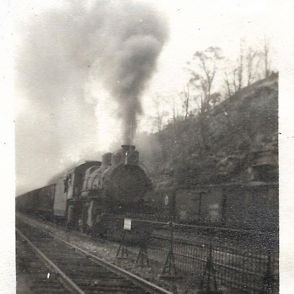 Steam Train Air Pollution Vintage Photo Abstract Photography Railroad Locomotive On Train Tracks Steam Original Black & White Snapshot
